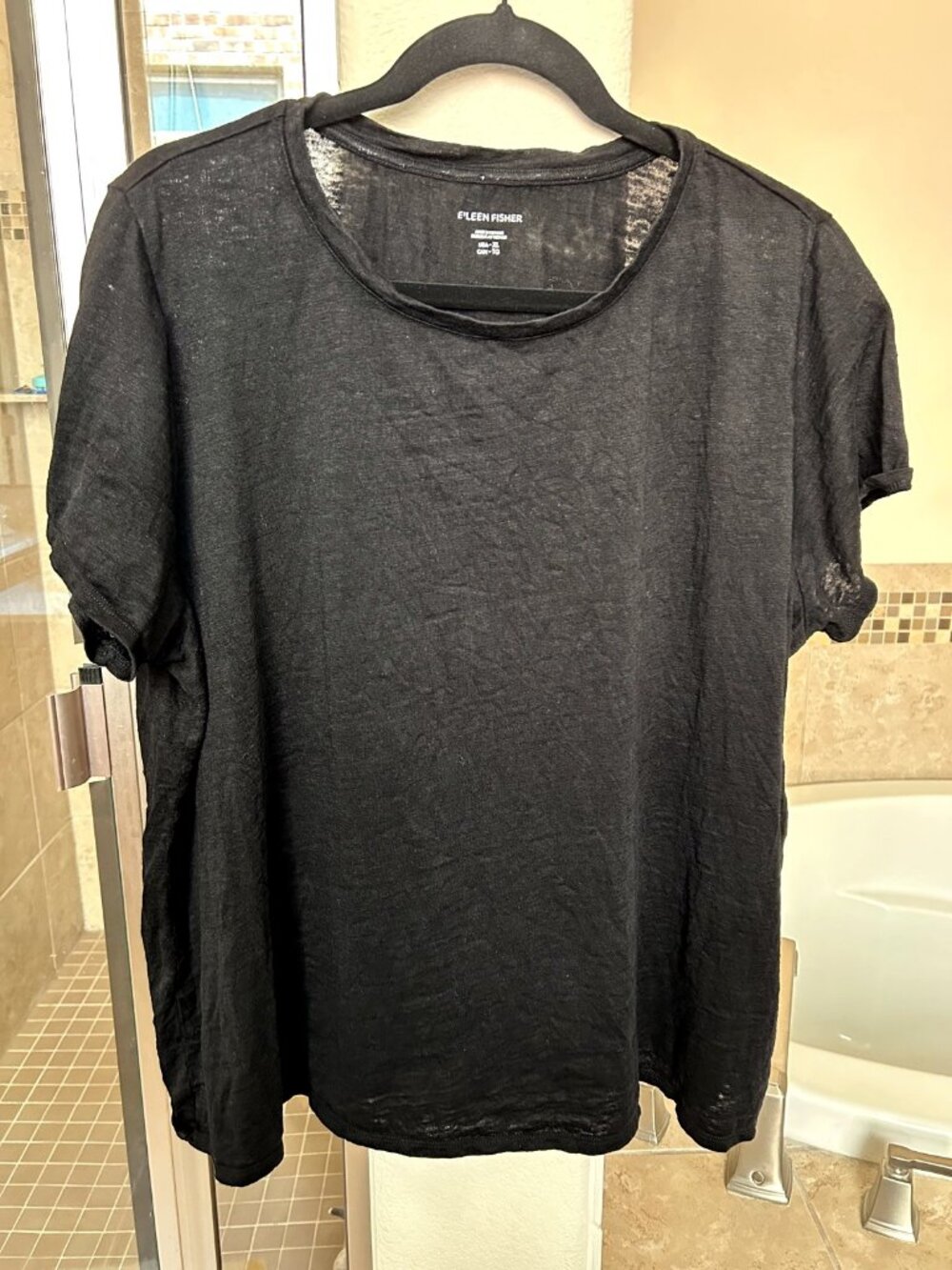 Eileen Fisher Black Organic Linen Scoop Neck Tee XL
